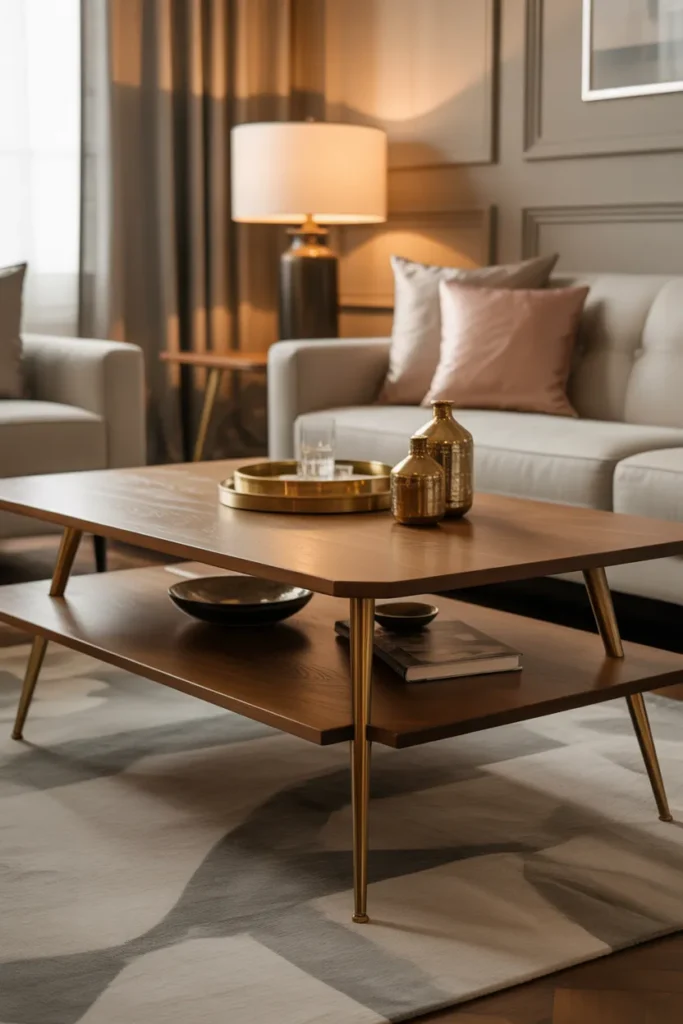   Mid Century Coffee Table with Brass Accents