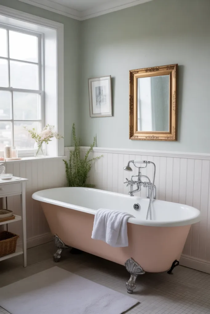   Clawfoot Tub with Soft Pastel Walls