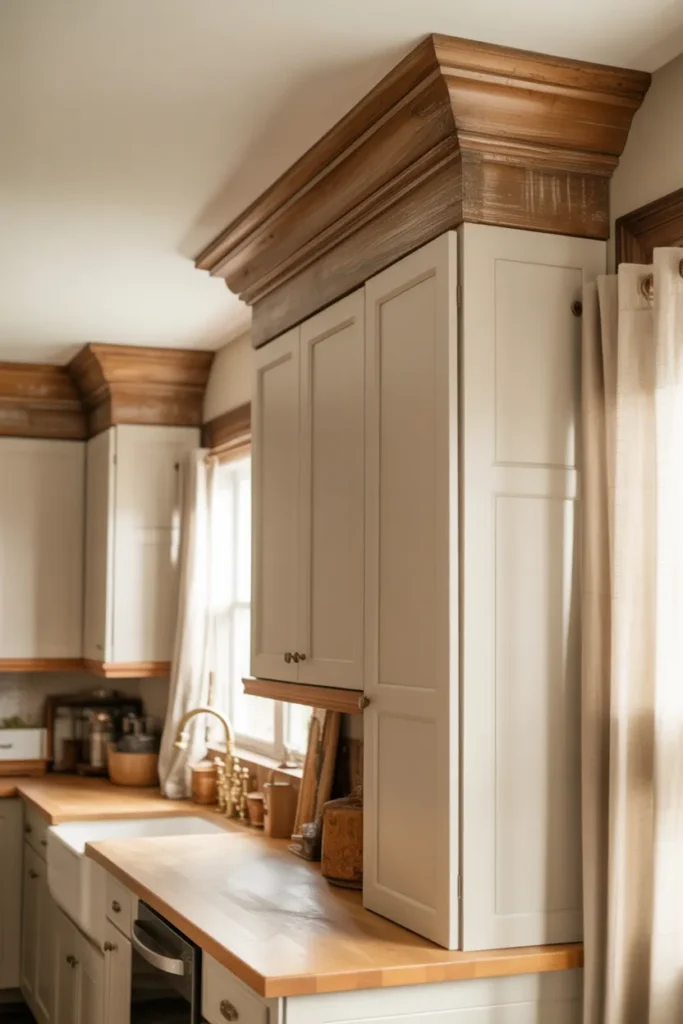  Farmhouse Cabinets with Rustic Crown Molding