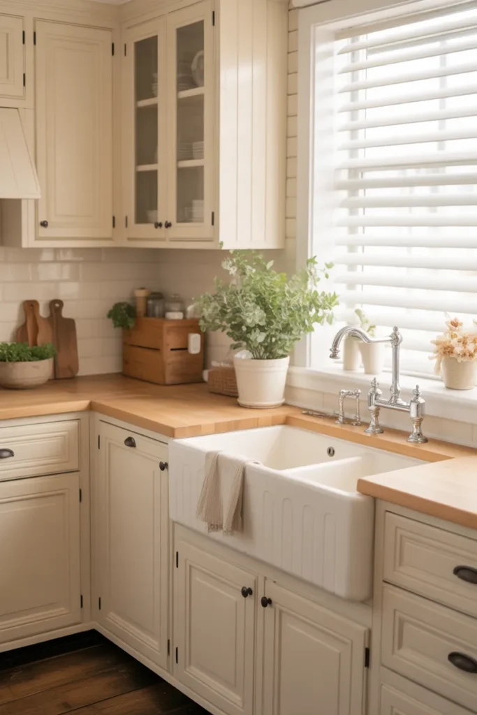  Farmhouse Sink with Soft Neutral Color Palette