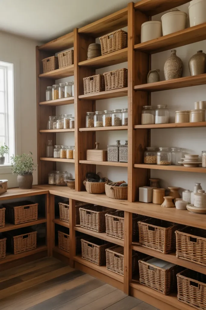   Vintage Farmhouse Pantry with Wooden Shelving