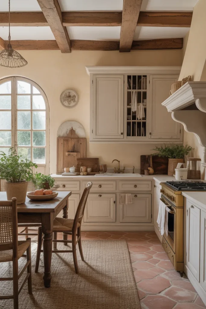  French Farmhouse Kitchen with Soft Beige Color Palette
