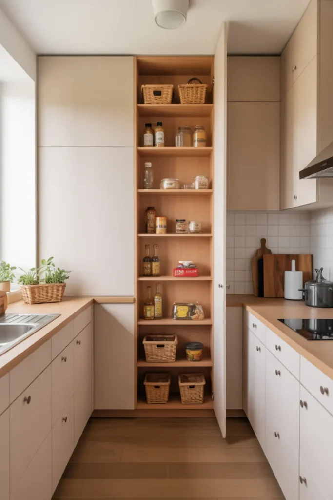 Small Kitchen With Built-In Pantry Storage