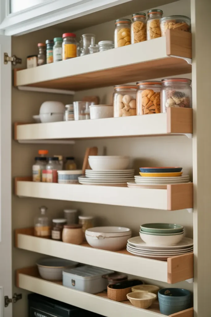  Use Shelf Risers Inside Cabinets