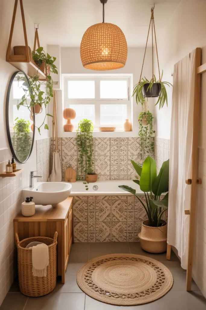  Boho Small Bathroom with Cozy Tub