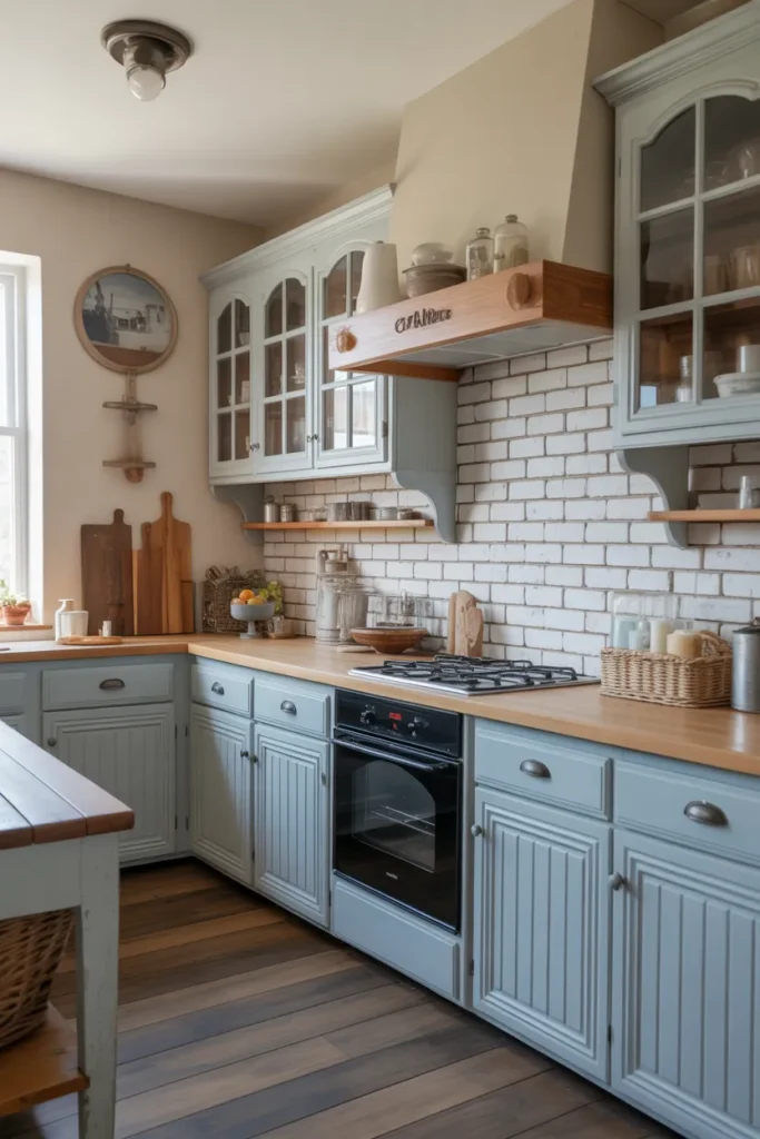  Farmhouse Cabinets with Soft Blue Accents