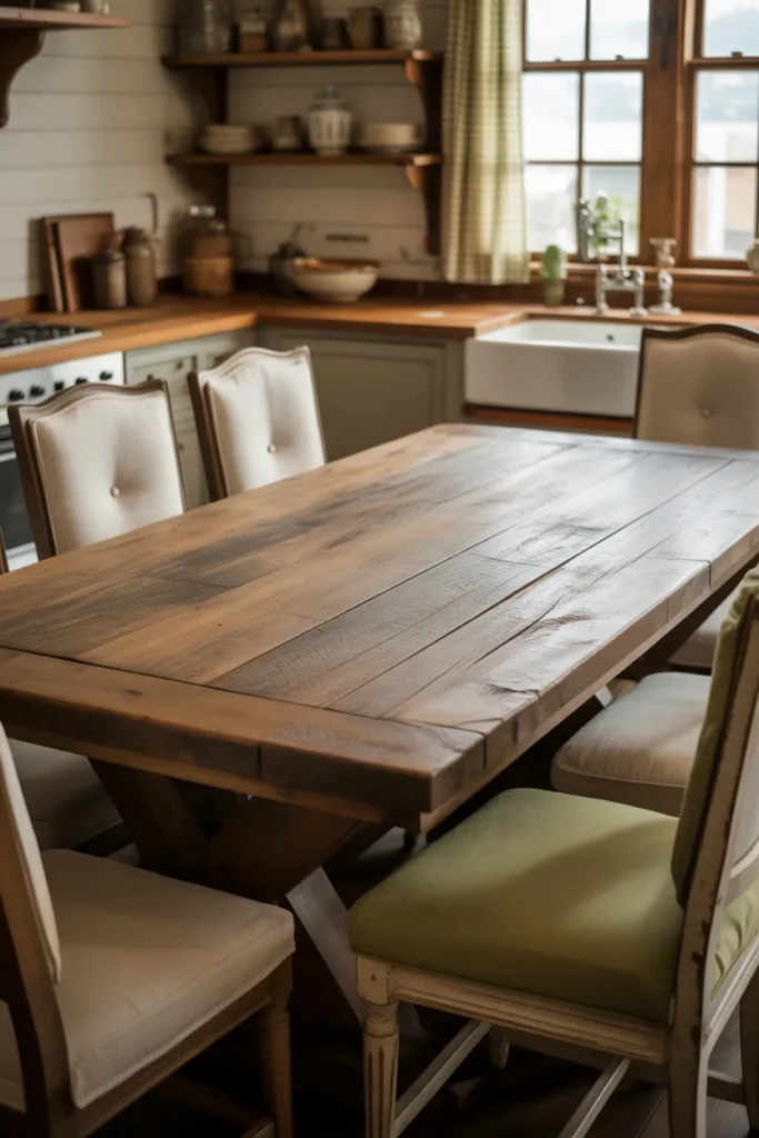 Farmhouse Kitchen Table with Upholstered Chairs