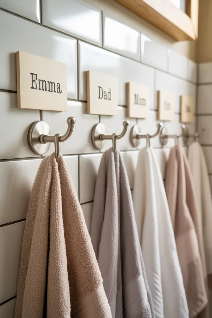  Towel Hooks with Name Labels