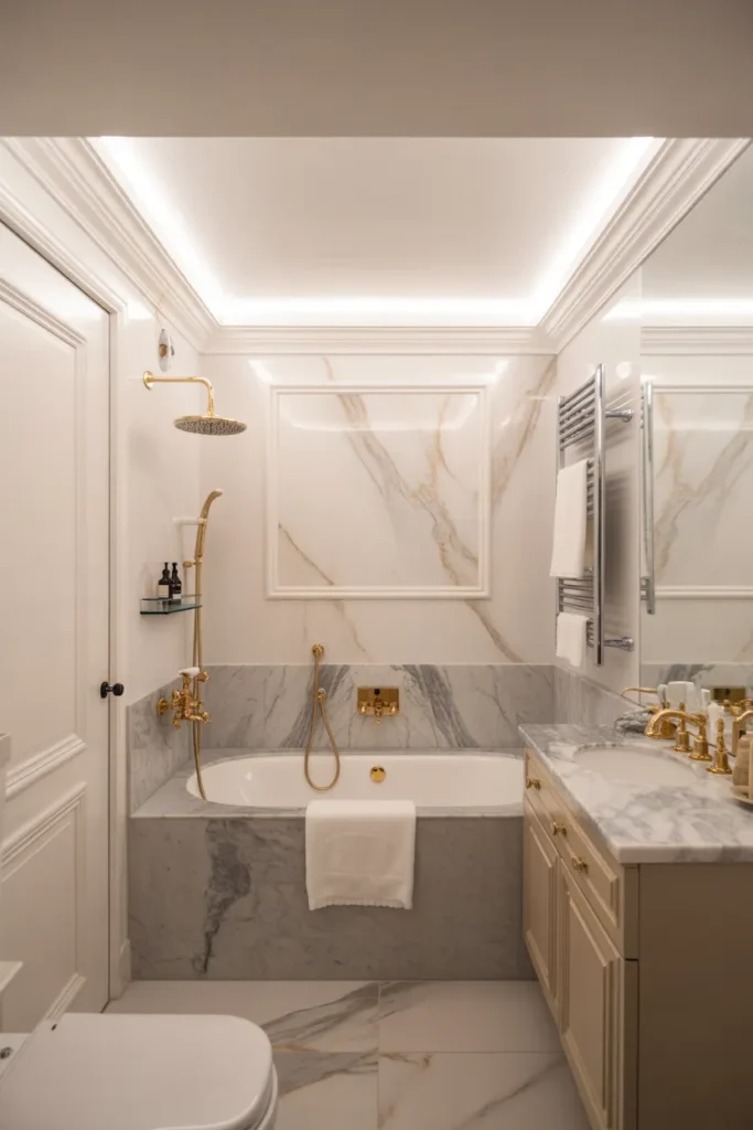   Luxury Marble Small Bathroom with Tub