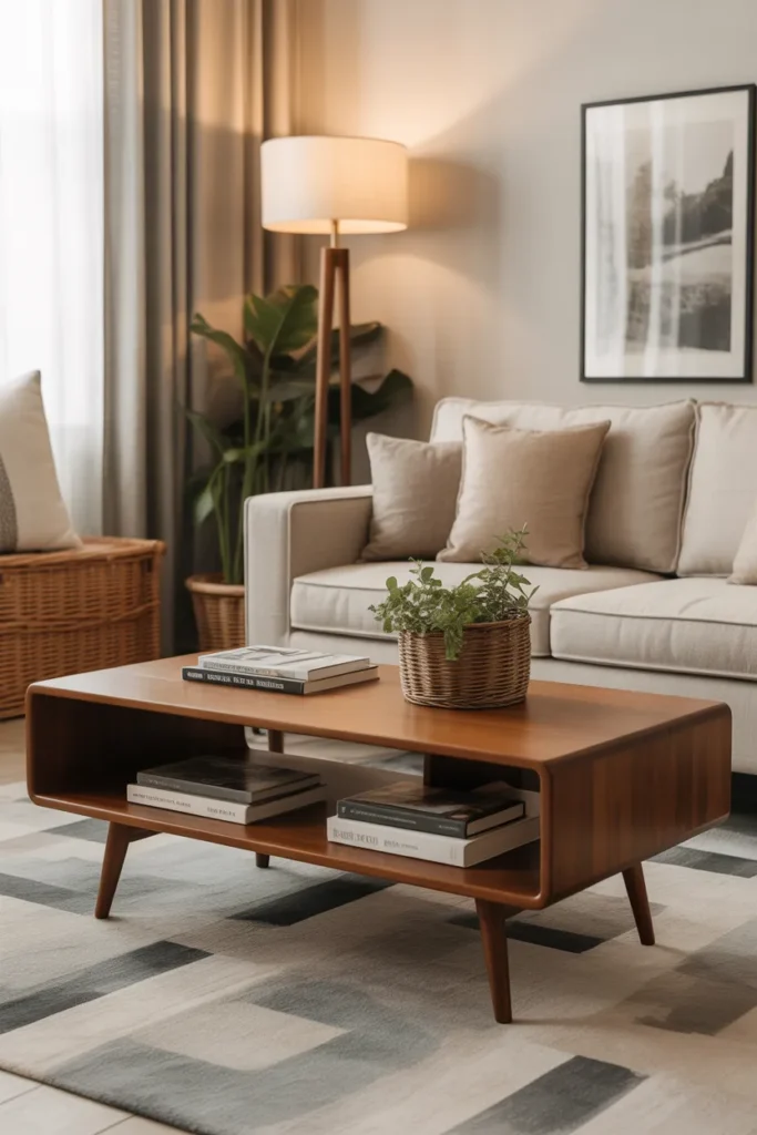  Mid Century Coffee Table with Open Shelf