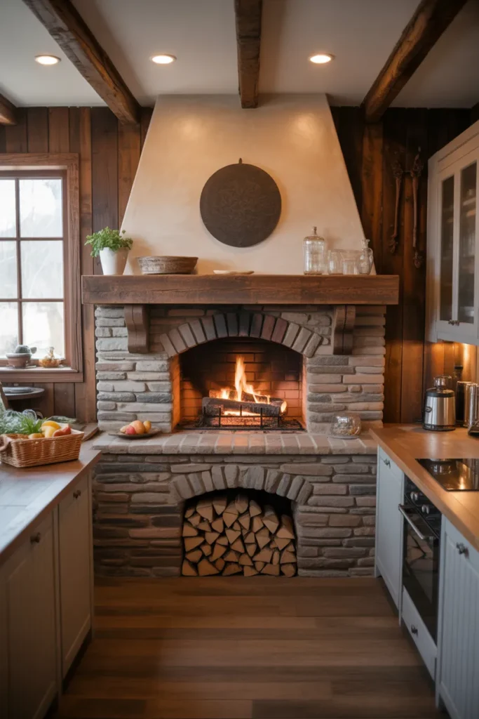  Rustic Kitchen with Fireplace Feature