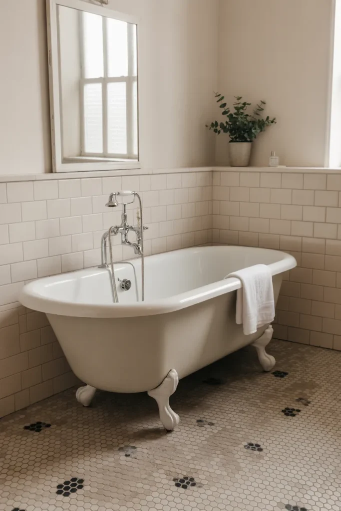  Clawfoot Tub with Hexagon Tile Floor