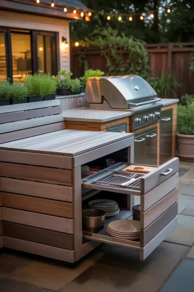  Small Outdoor Kitchen with Storage Bench