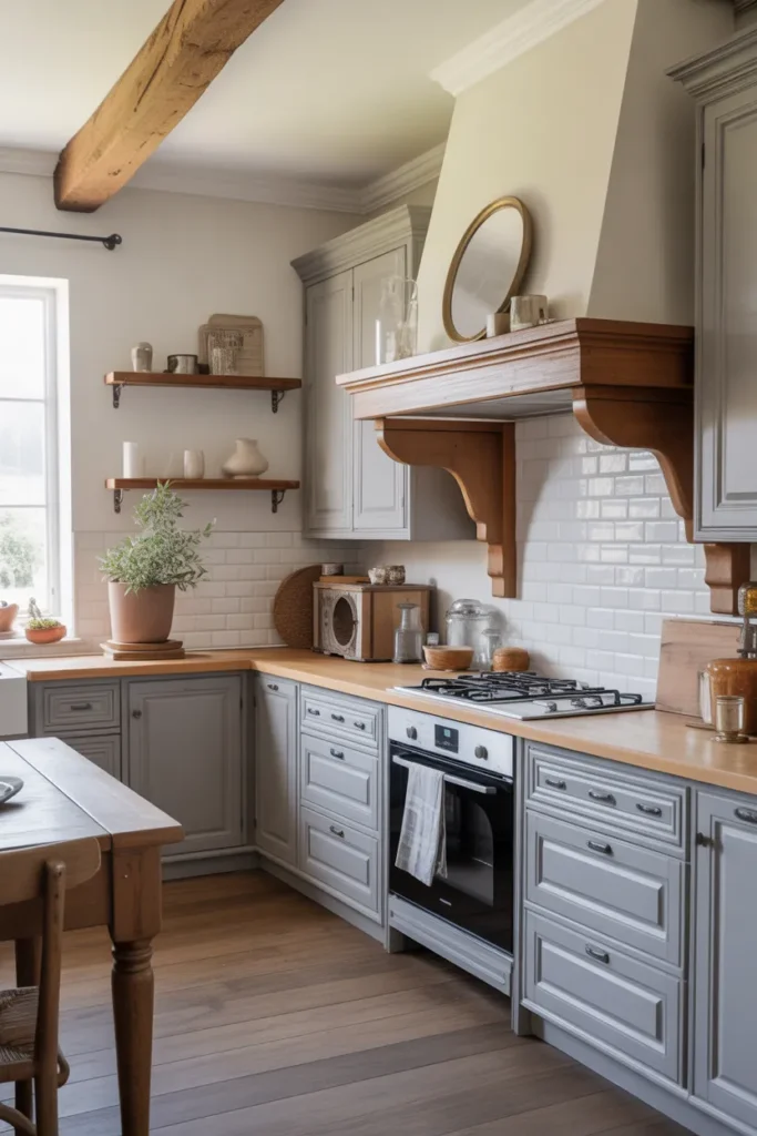  French Farmhouse Kitchen with Soft Gray Cabinetry