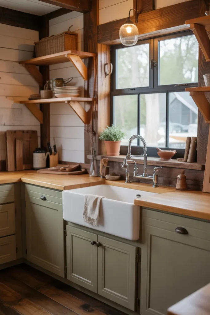  Fireclay Farmhouse Sink with Rustic Wood Accents