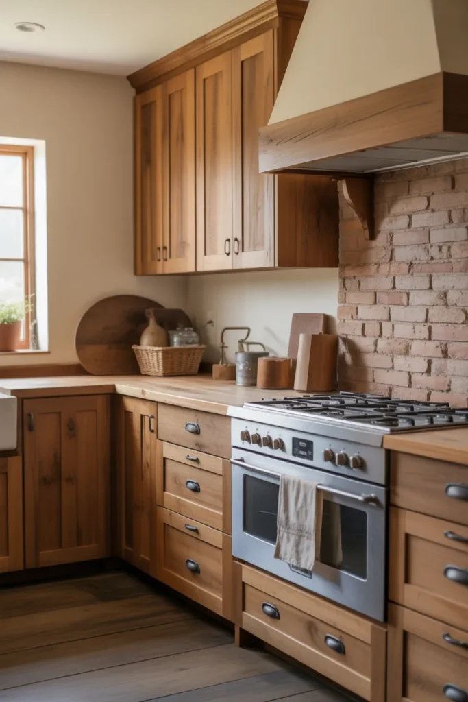   Natural Wood Farmhouse Cabinets for a Cozy Look