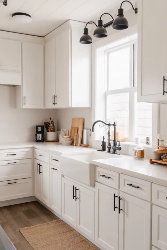  White Farmhouse Kitchen with Black Hardware