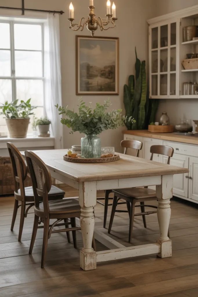 Farmhouse Kitchen Table with Vintage Charm