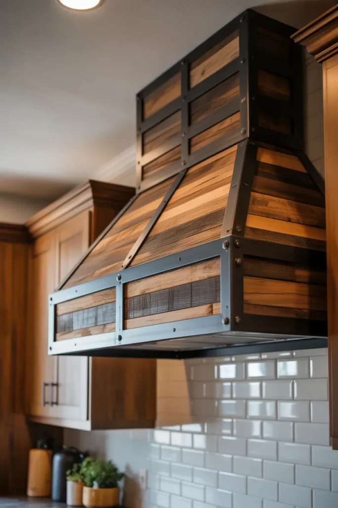  Rustic Range Hood with Wood and Metal