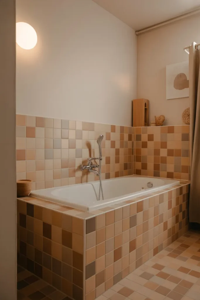  Small Bathroom with Tub and Warm Earth Tones