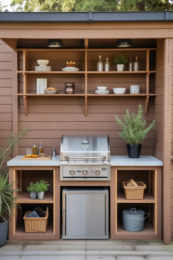  Small Outdoor Kitchen with Built-In Shelving