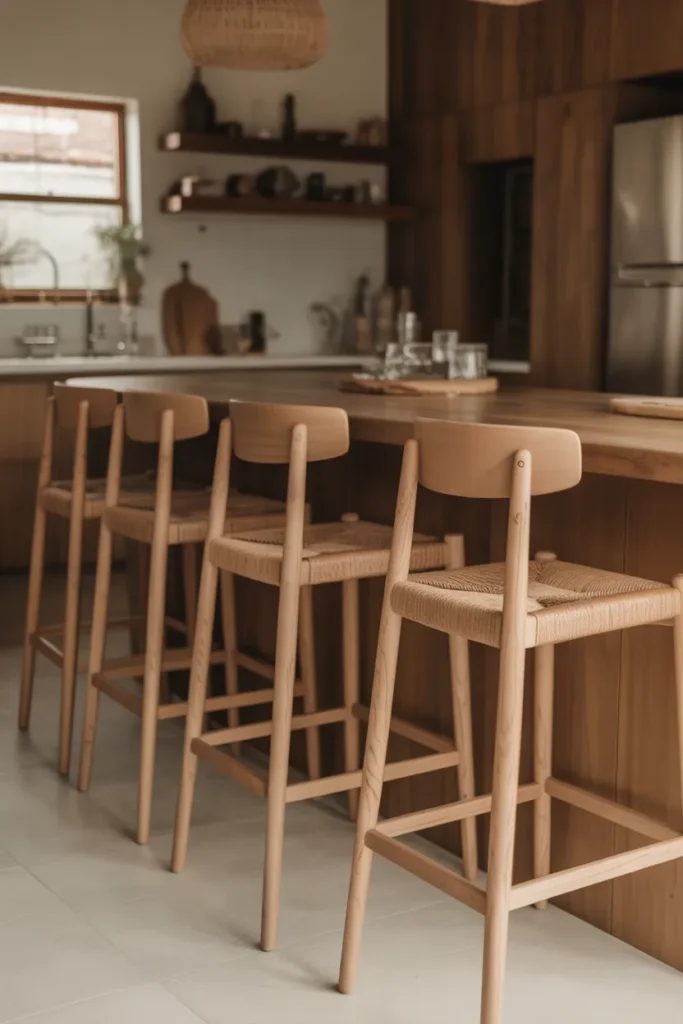 Wooden Bar Stools with Woven Seats