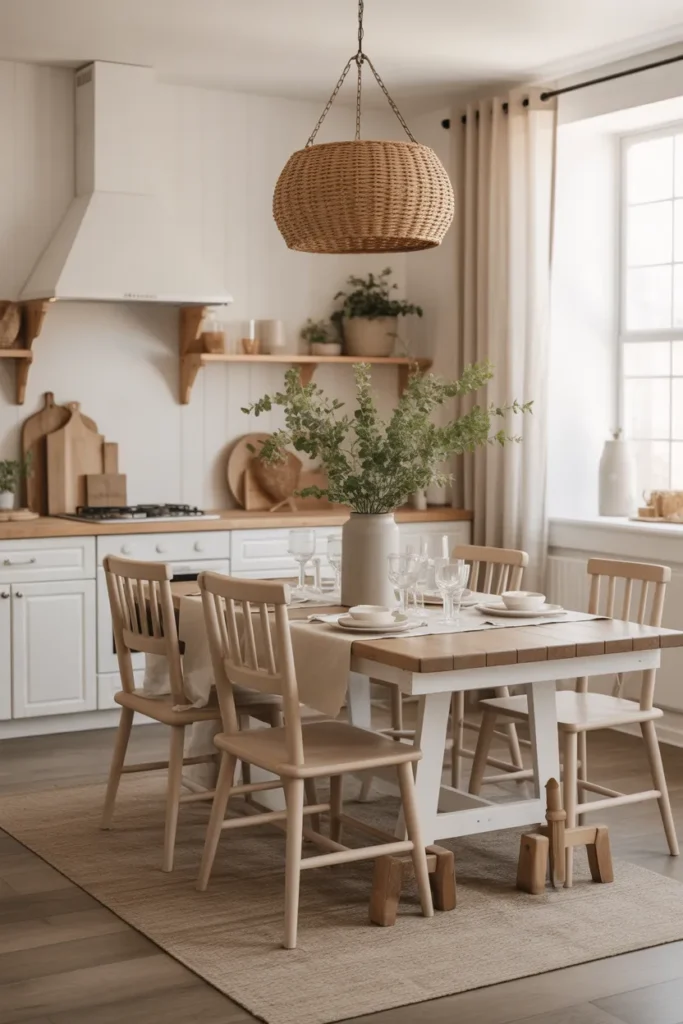 Farmhouse Kitchen Table with Neutral Color Palette