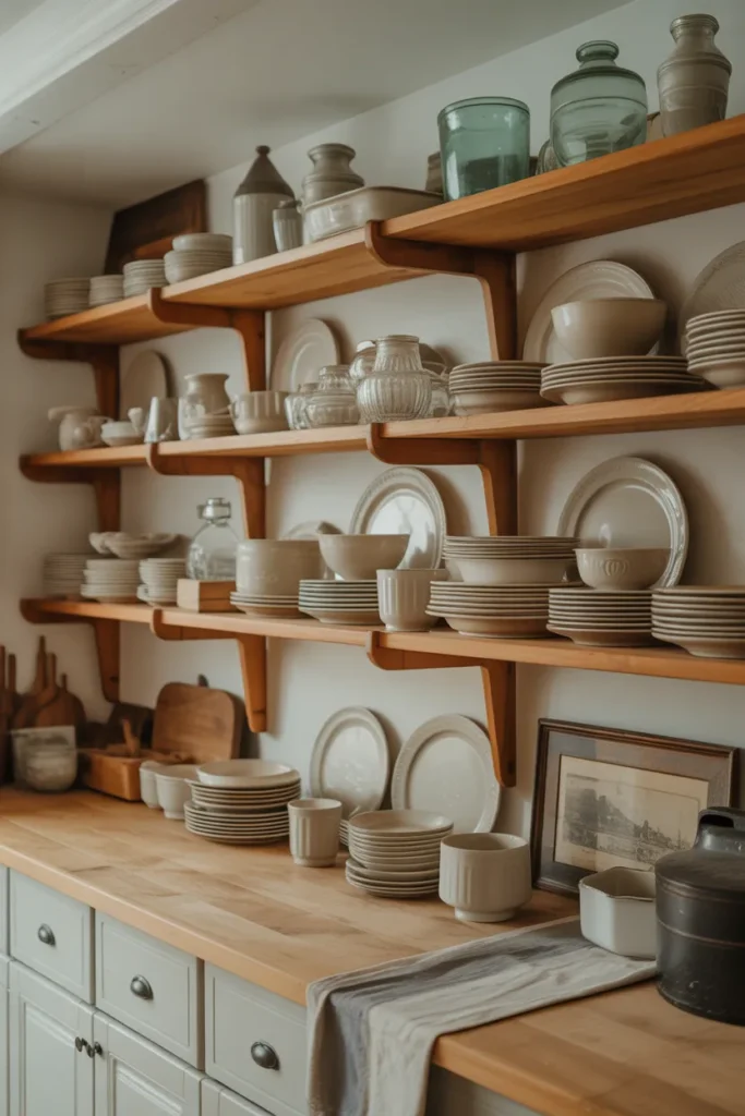  Open Shelving with Antique Dishware Display