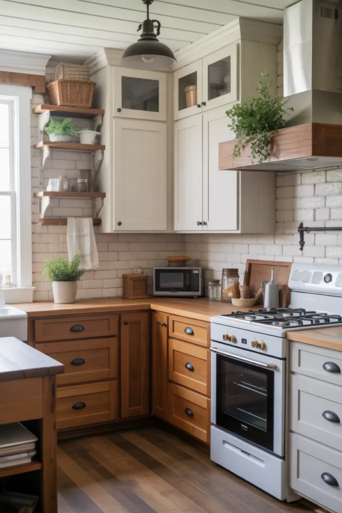  Two-Tone Farmhouse Cabinets with Rustic Charm