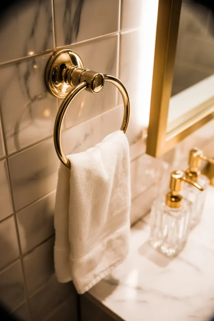   Gold Towel Ring with Marble Accent