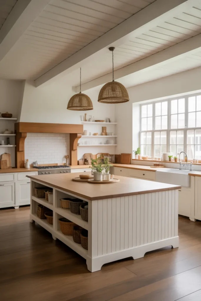  White Farmhouse Kitchen with Large Island