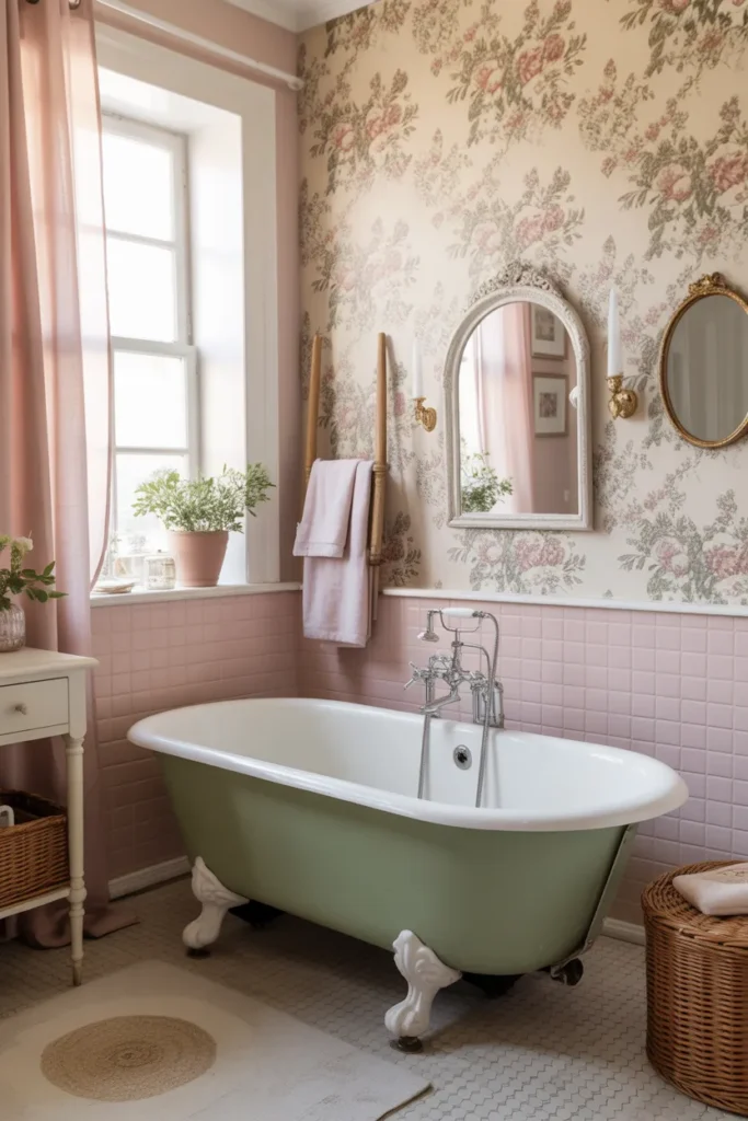  Clawfoot Tub with Floral Wallpaper