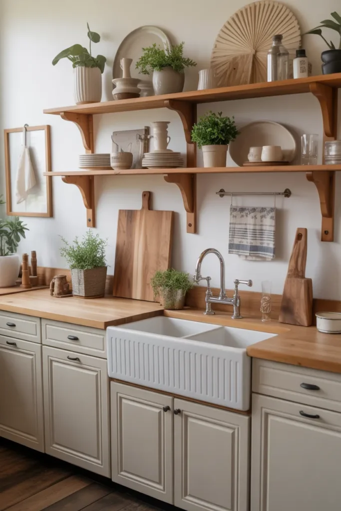  Farmhouse Sink with Open Shelving Design