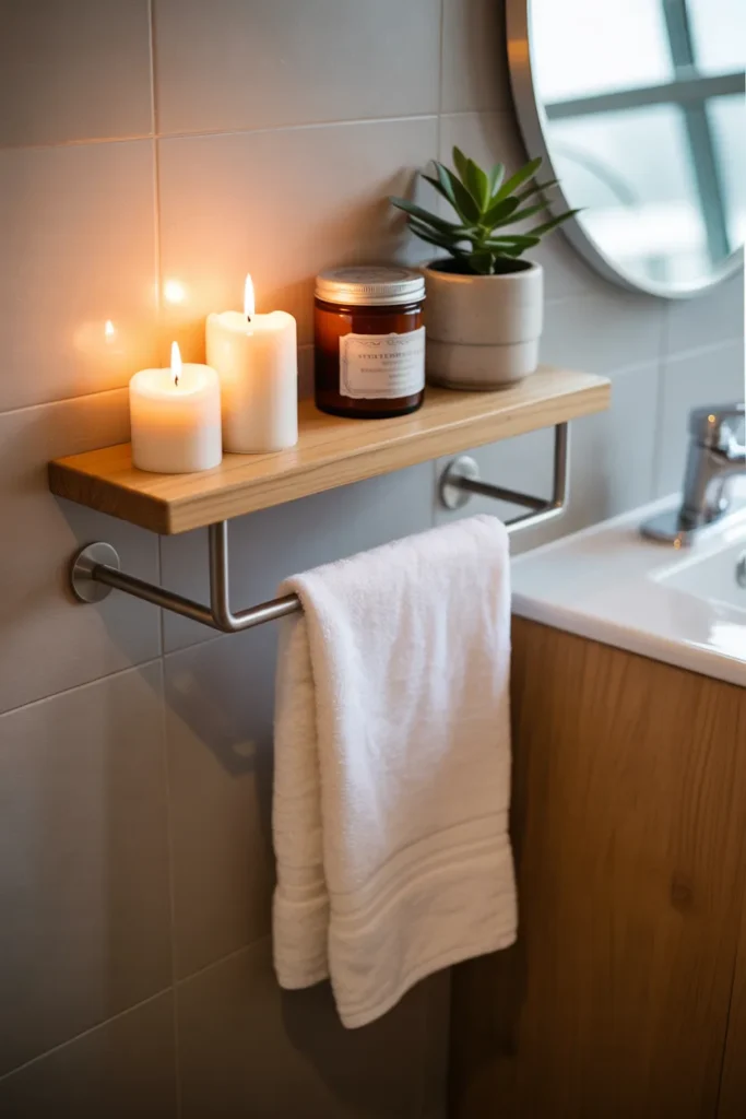   Floating Shelf with Built-In Towel Rod
