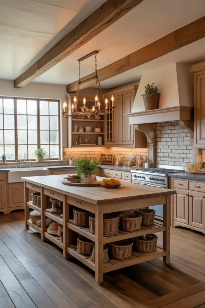  French Farmhouse Kitchen with a Large Rustic Island
