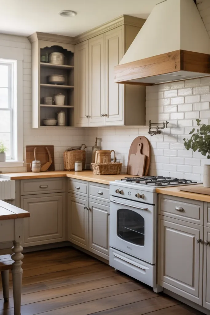   Painted Farmhouse Cabinets in Soft Neutral Tones
