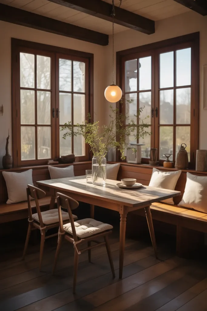  Cozy Breakfast Nook with Rustic Table