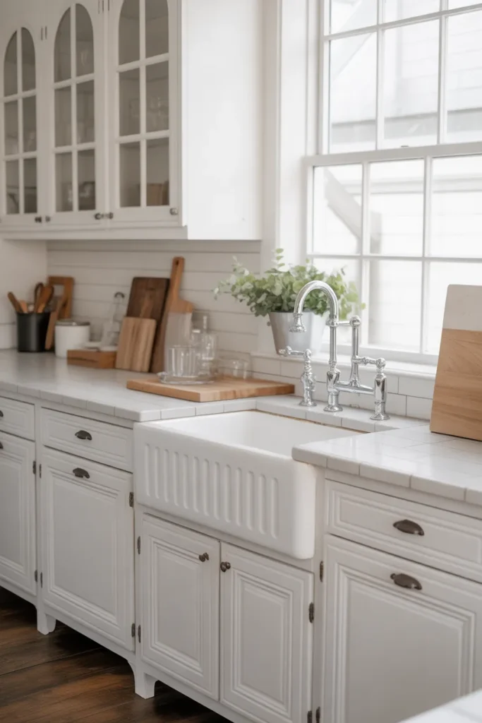   White Farmhouse Kitchen with Farmhouse Sink