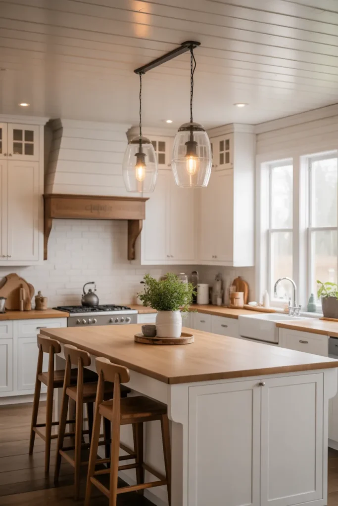  Bright White Kitchen with Pendant Lighting
