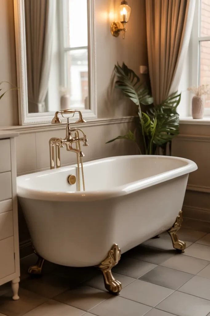  Clawfoot Tub with Gold Fixtures