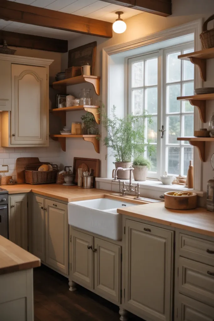  Cozy French Farmhouse Kitchen with Farmhouse Sink