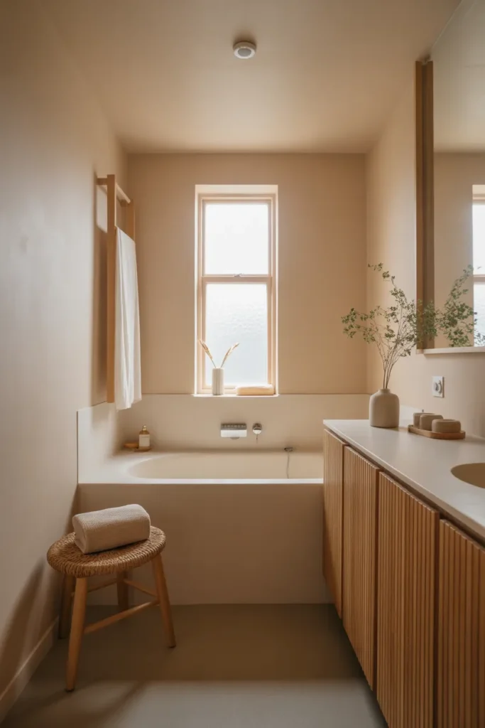   Japandi-Style Small Bathroom with Tub