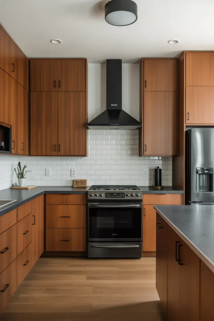  Mid Century Kitchen With Sleek Black Accents