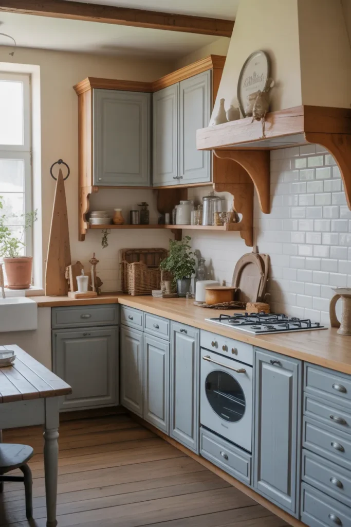  French Farmhouse Kitchen with Soft Blue Cabinetry