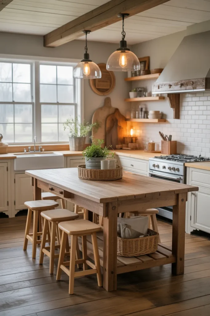  Farmhouse Kitchen Island with Rustic Wood