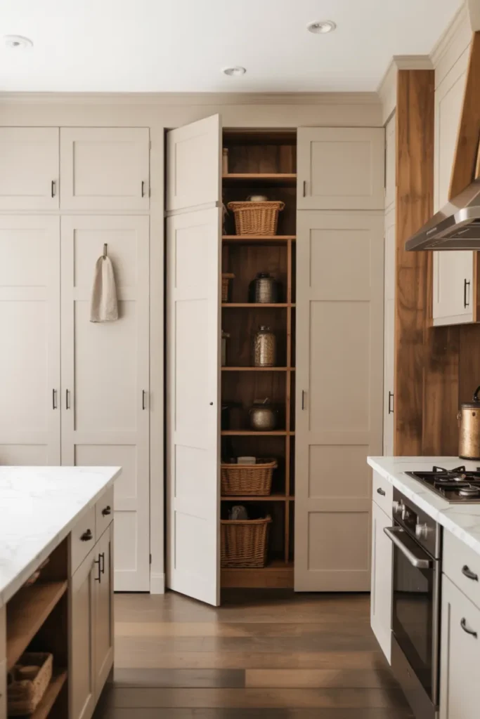  Built-In Pantry with Farmhouse Style Doors
