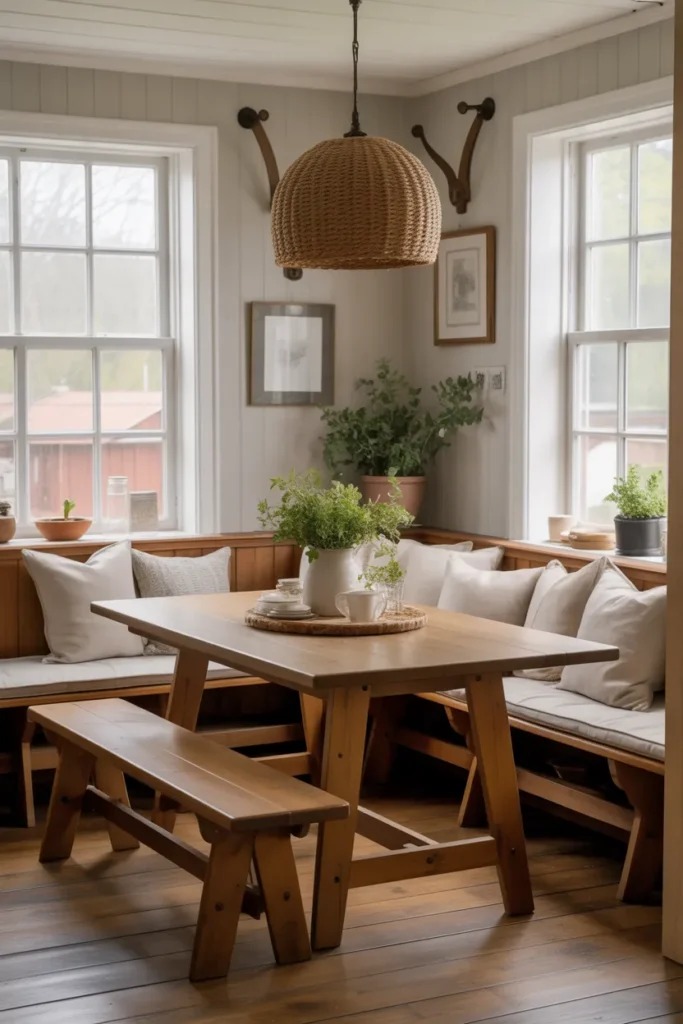  Cozy Breakfast Nook in a Country Farmhouse Kitchen