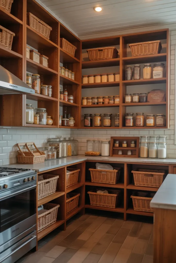  Farmhouse Pantry with Wooden Shelving
