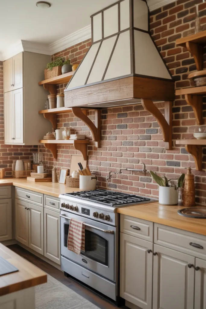 Brick Backsplash with Farmhouse Range Hood