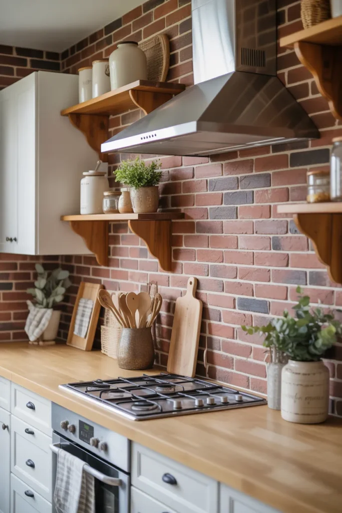 Brick Backsplash with Cozy Farmhouse Decor